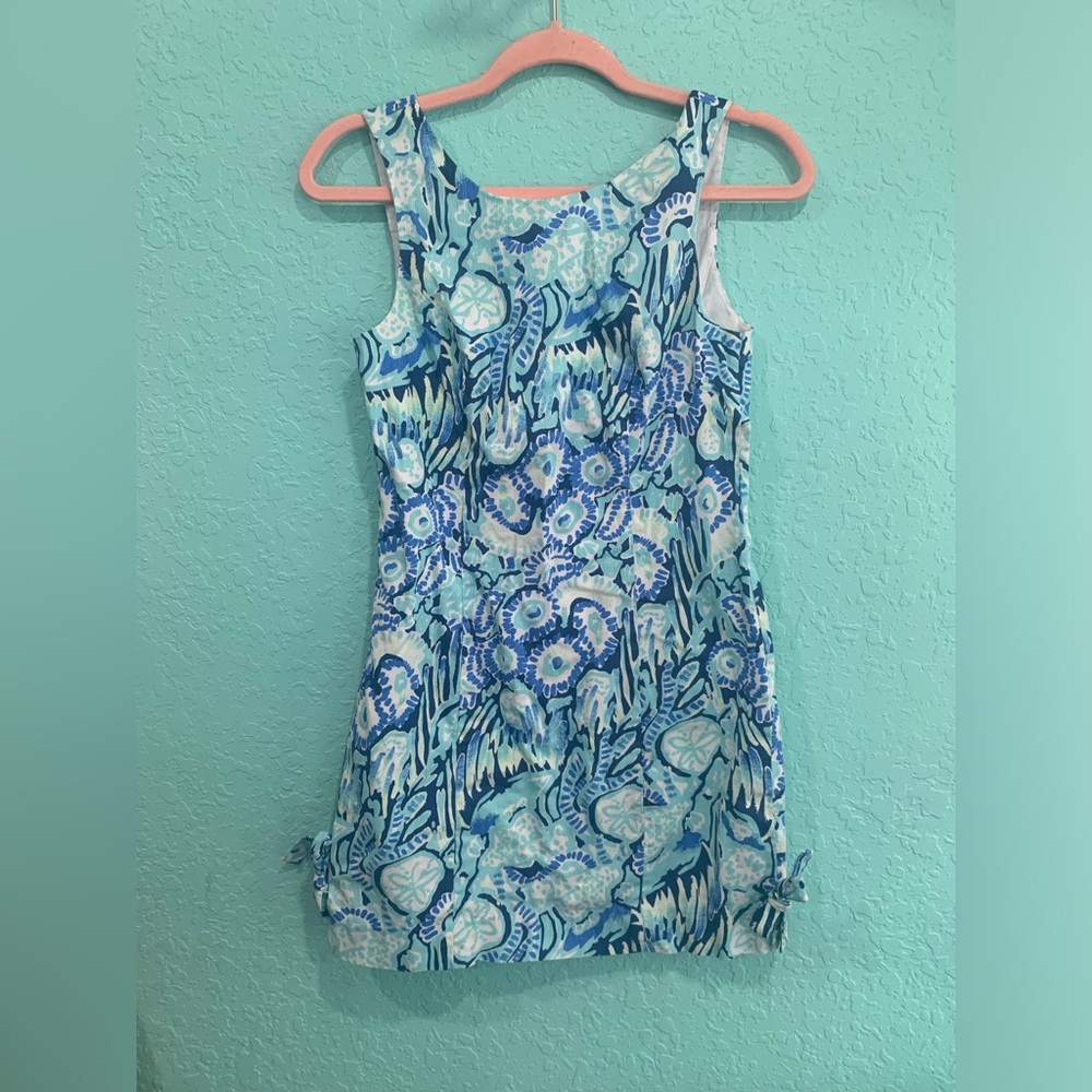 Lilly Pulitzer Aqua blue coastal Shift Dress 0 resort preppy shells Beach summer